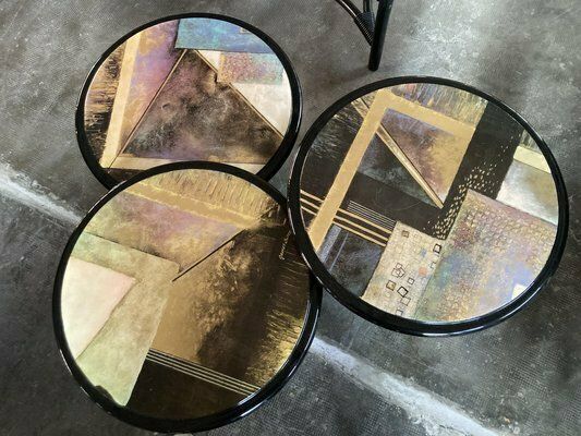 Miami Vice Style Round Side Tables, 1980s, Set Of 3 photo vinterior