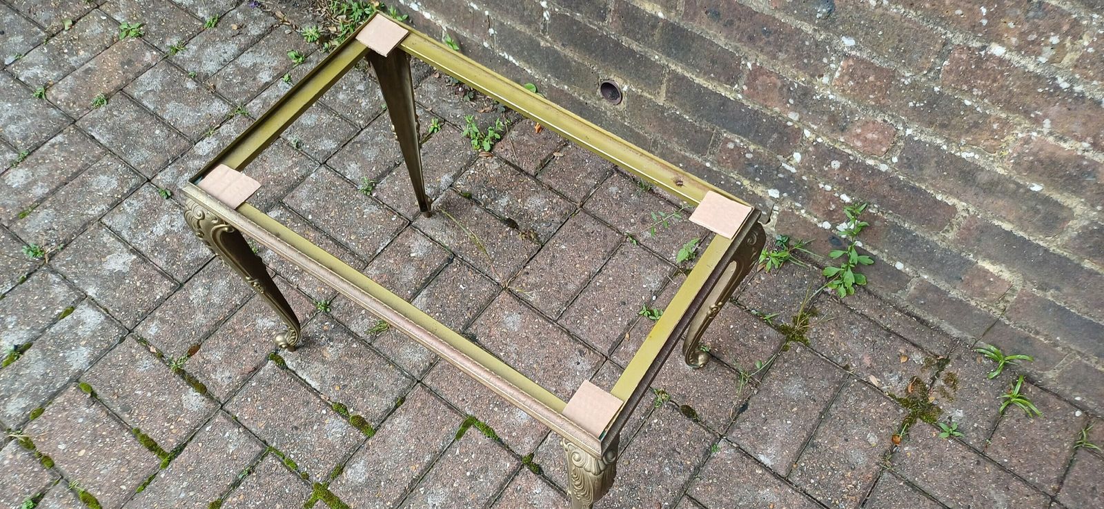 Vintage Retro Gold Metal Coffee Table With Onyx Top photo vintage