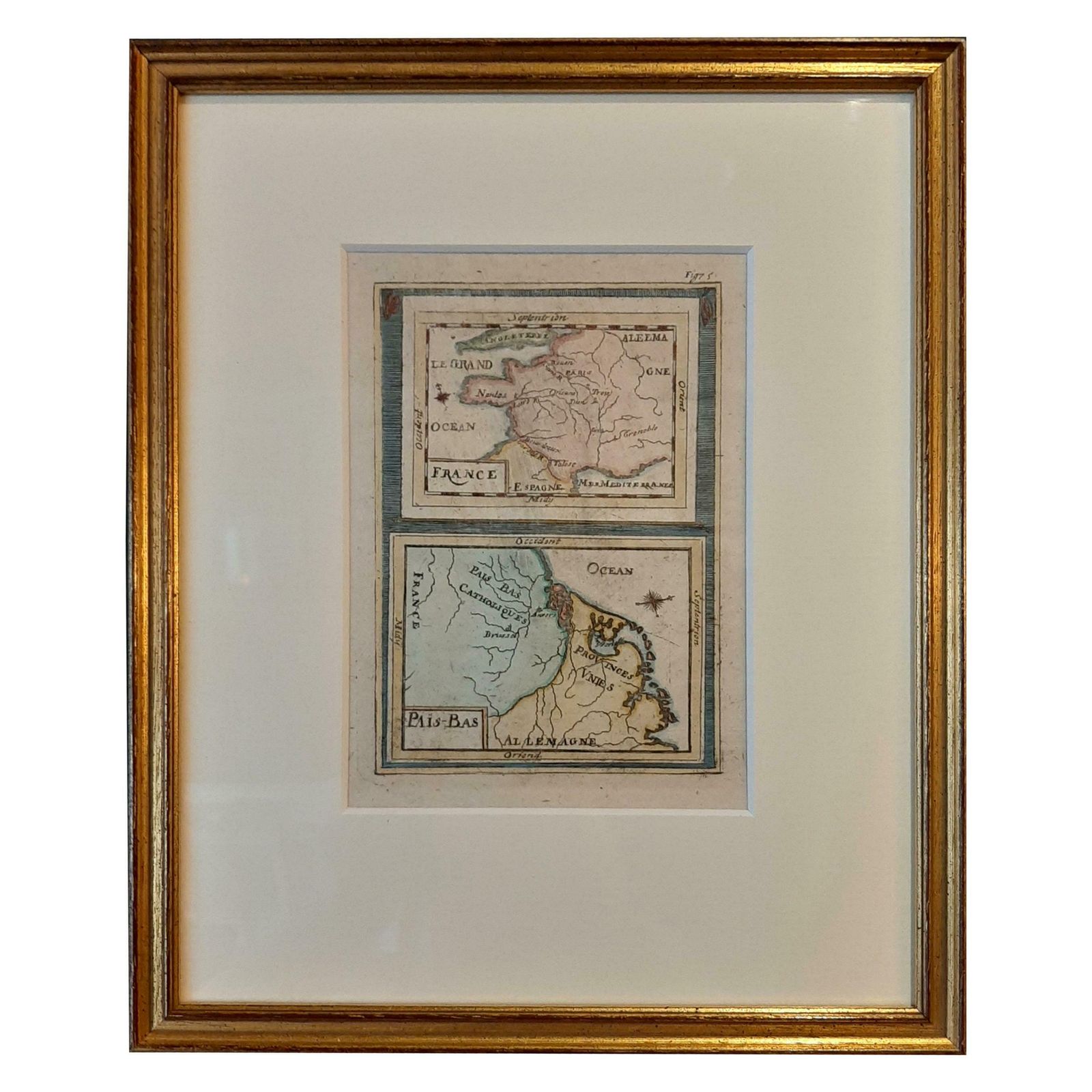 Antique Miniature Map Of France And The Low Countries By Mallet, Circa 1719