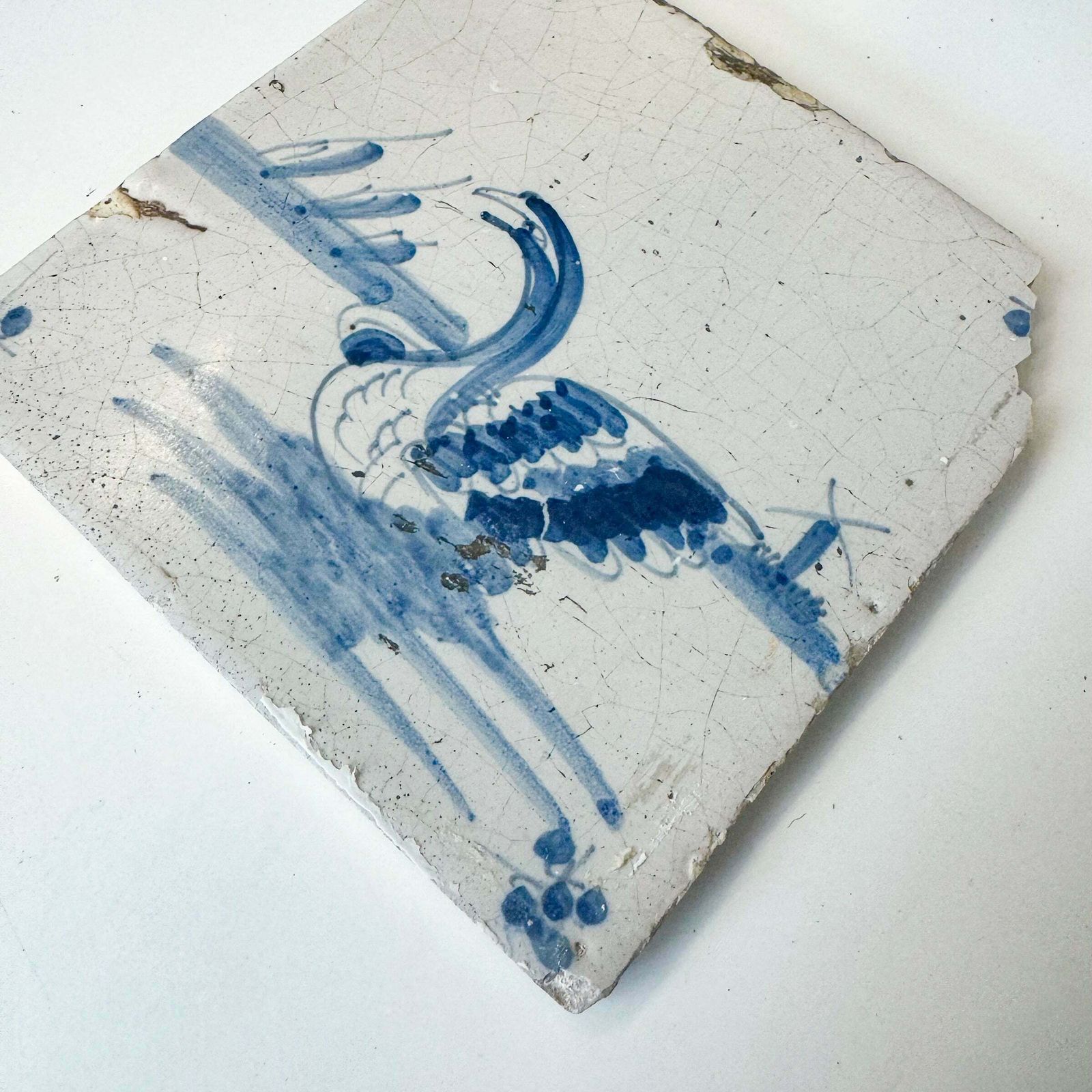 Single 18th Century Dutch Delft Swan Tile photo for sale