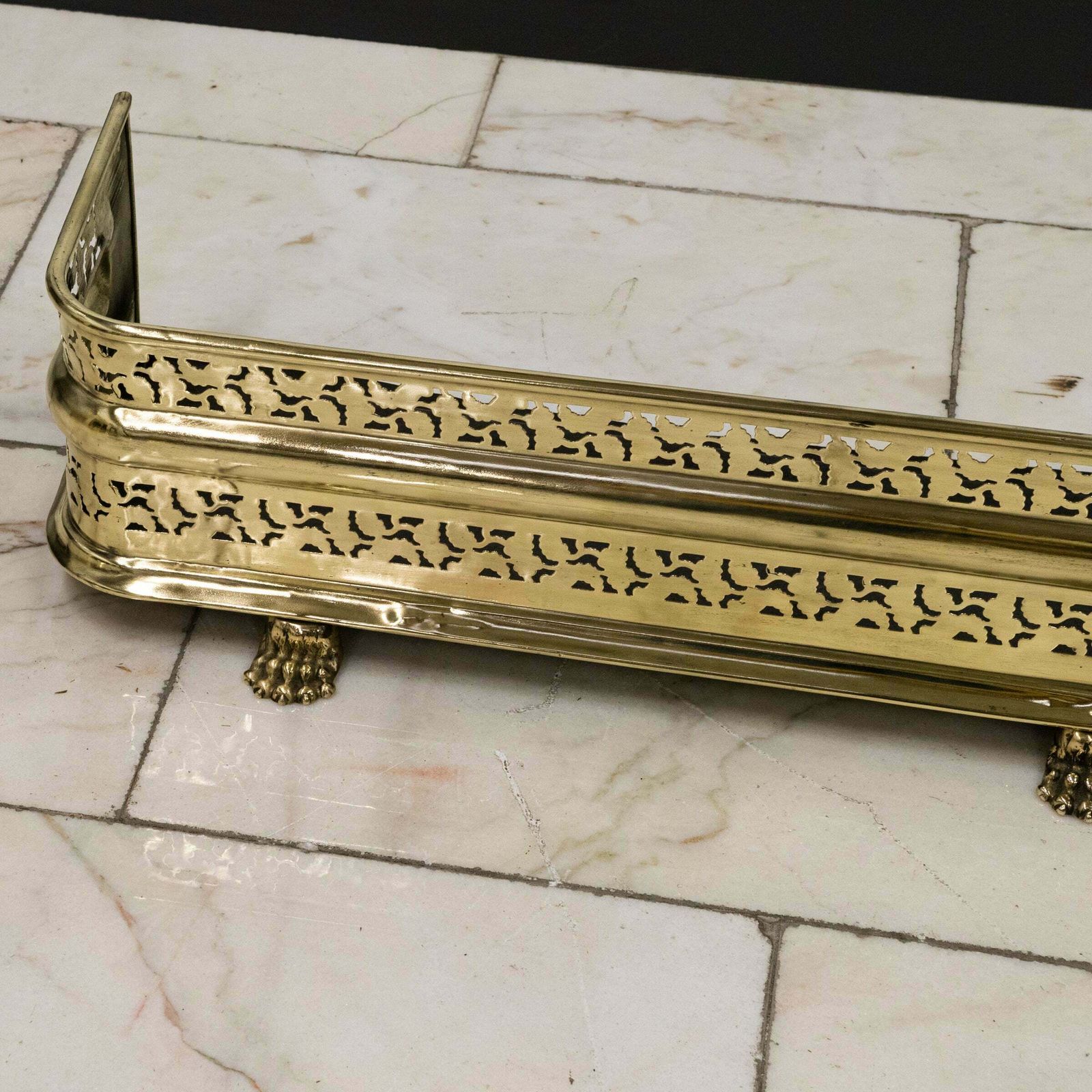 Antique Brass Fireplace Fender With Lion's Paw Feet photo furniture