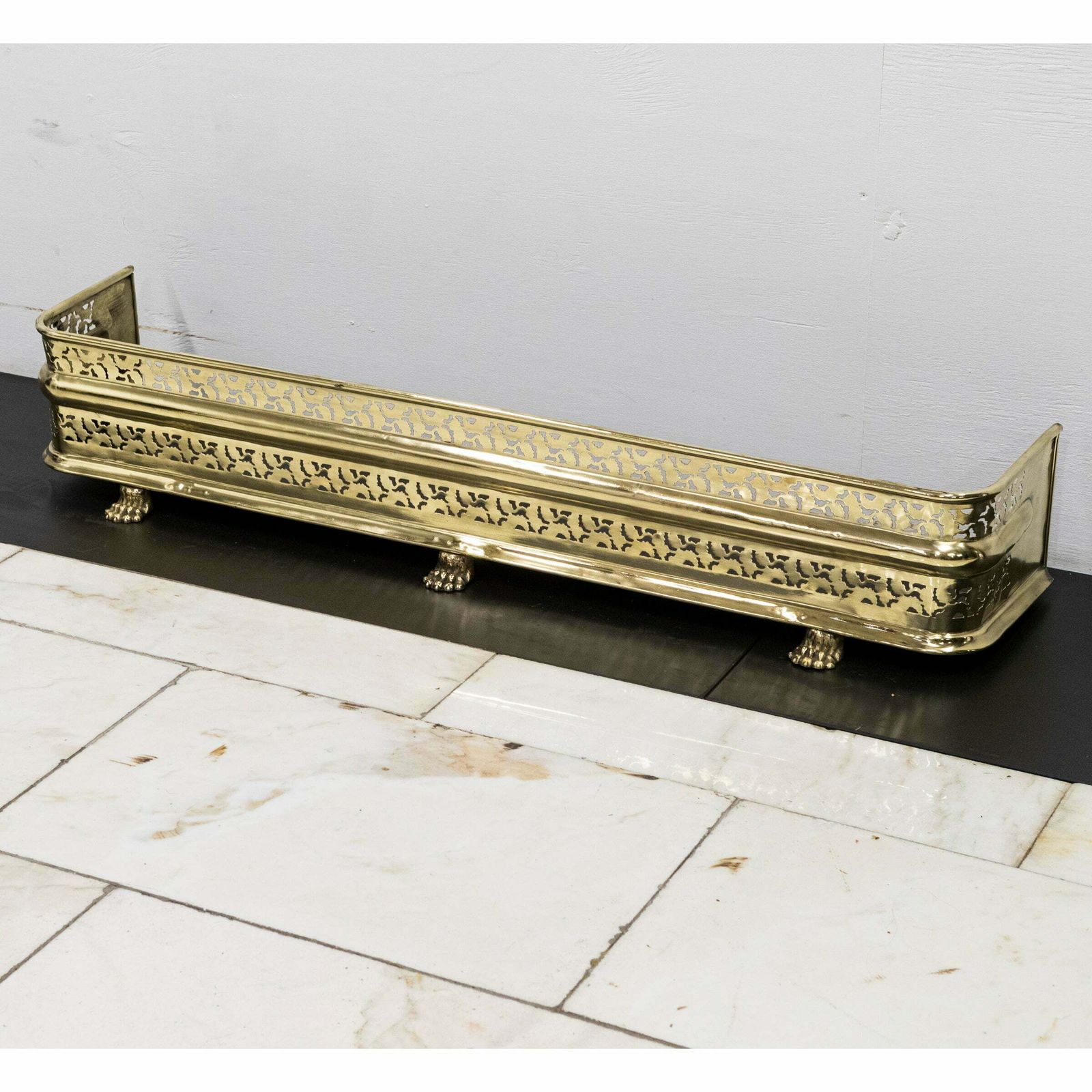 Antique Brass Fireplace Fender With Lion's Paw Feet photo Home Fixtures