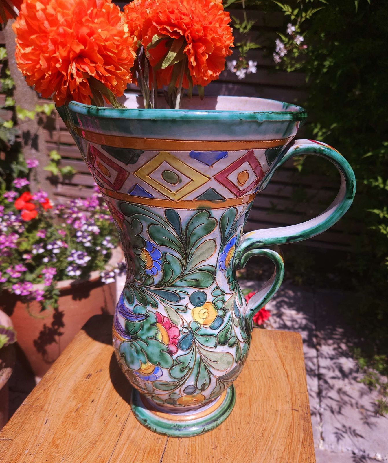 Large And Amazing Technicolour Italian Majolica Vase Jug, In Beswick Ware Style photo furniture