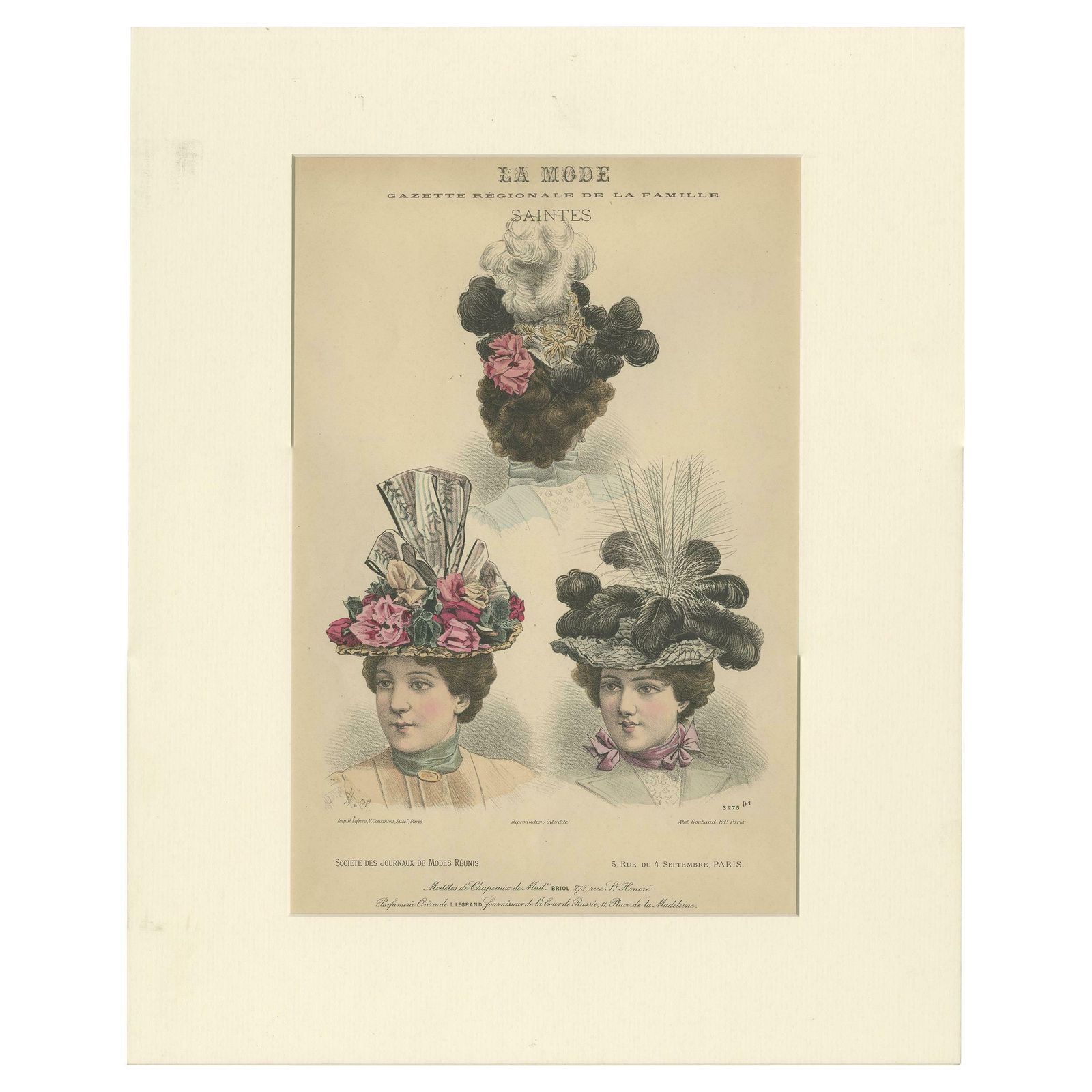 Pl. 3275 Antique Fashion Print Of Ladies With Hats 'C.1895'