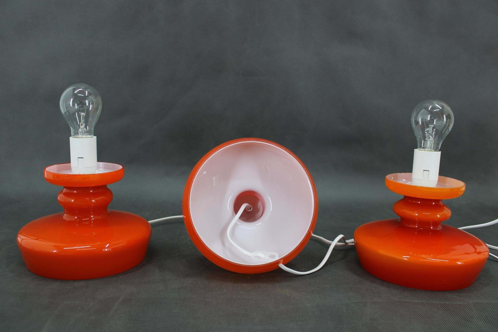 1970s Set Of Three Stepan Tabery Opaline Glass Table Lamps, Czechoslovakia photo 889.0