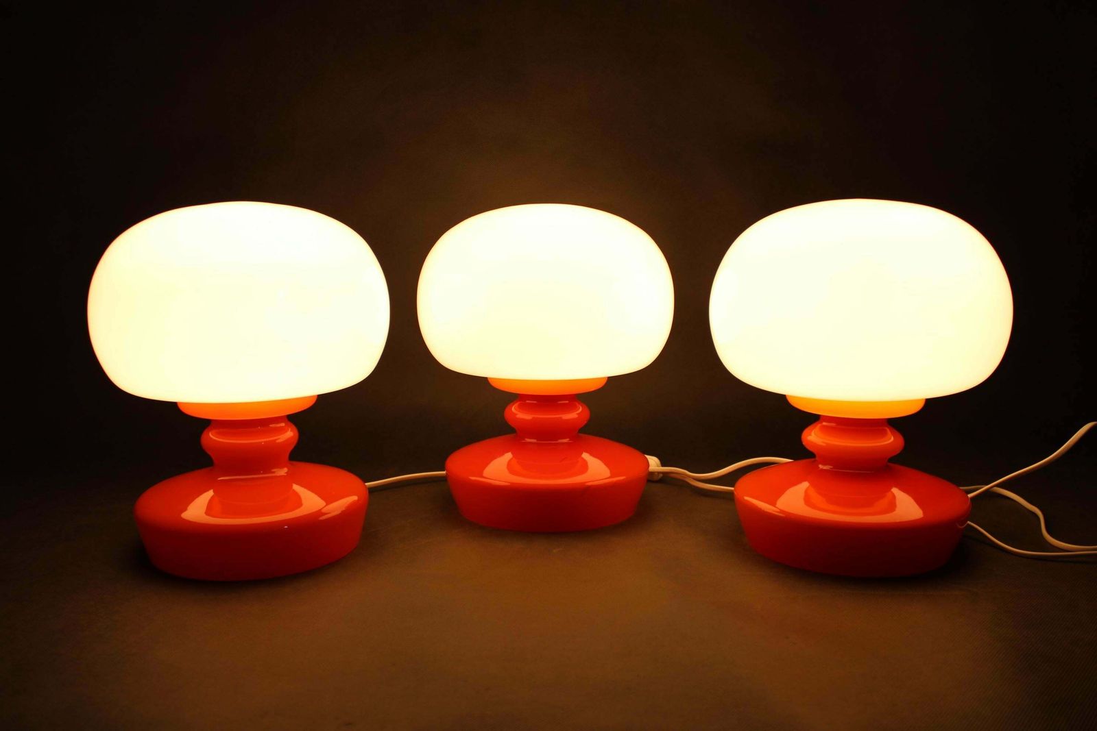 1970s Set Of Three Stepan Tabery Opaline Glass Table Lamps, Czechoslovakia photo vintage