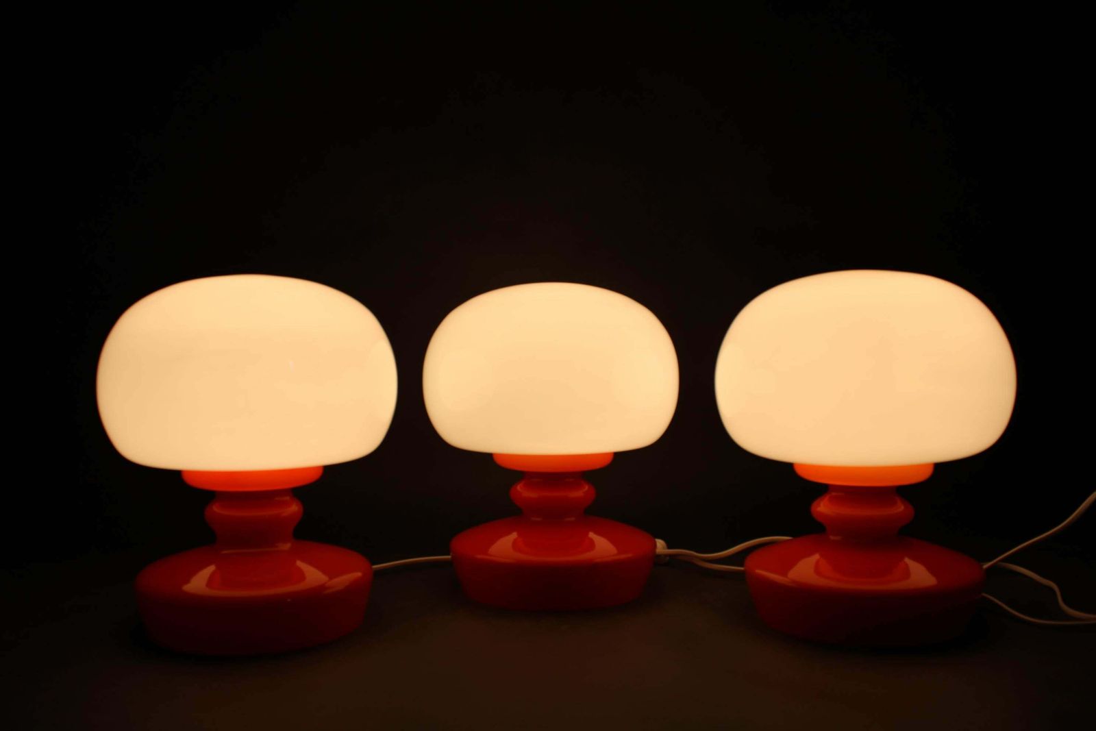 photo furniture 1970s Set Of Three Stepan Tabery Opaline Glass Table Lamps, Czechoslovakia