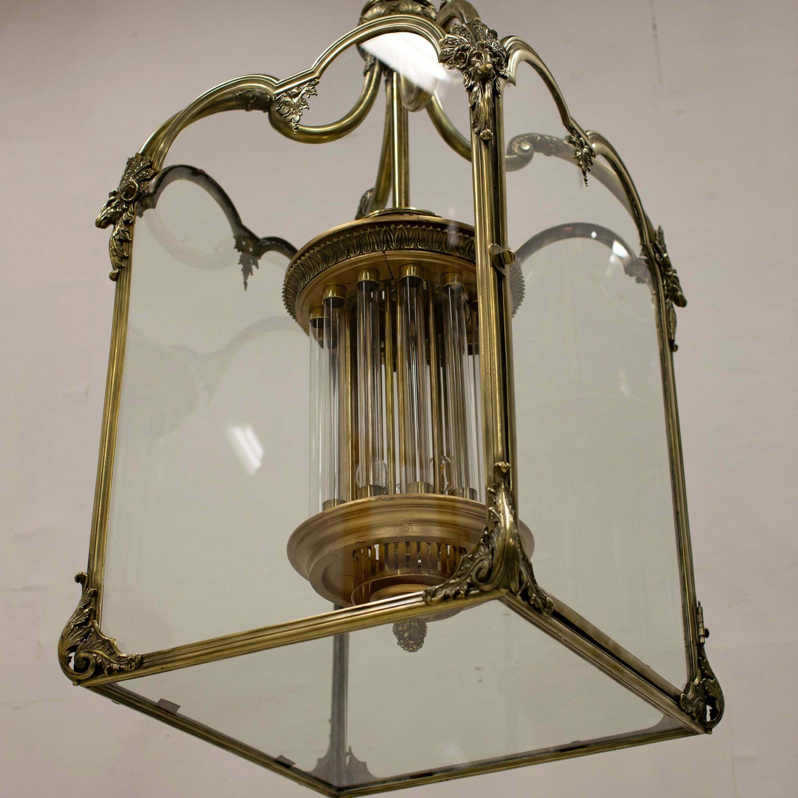 Large English 18th Century Adams Style Polished Brass Hanging Lantern photo vintage