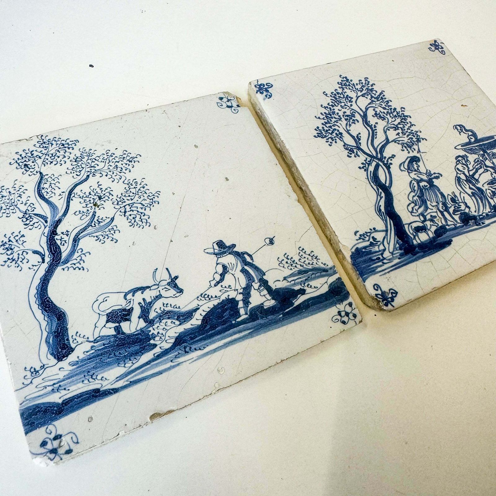 Set Of 2 Antique 18th Century Dutch Delft Tiles photo furniture