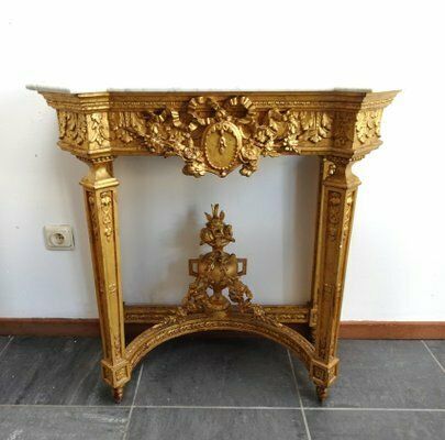Antique Carved Gilded Wooden Console Table, 1890s photo furniture
