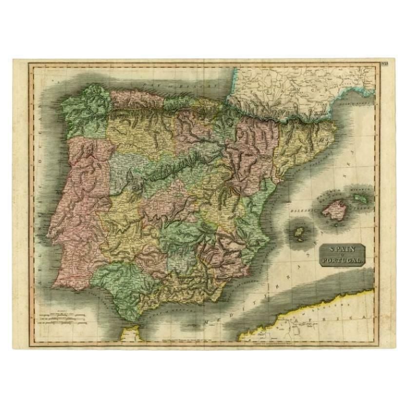 Antique Map Of Spain And Portugal By Thomson, 1815