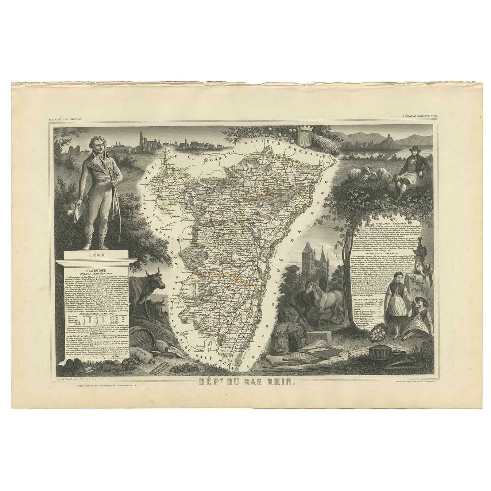 Antique Map Of Bas Rhin ‘France’ By V. Levasseur, 1854