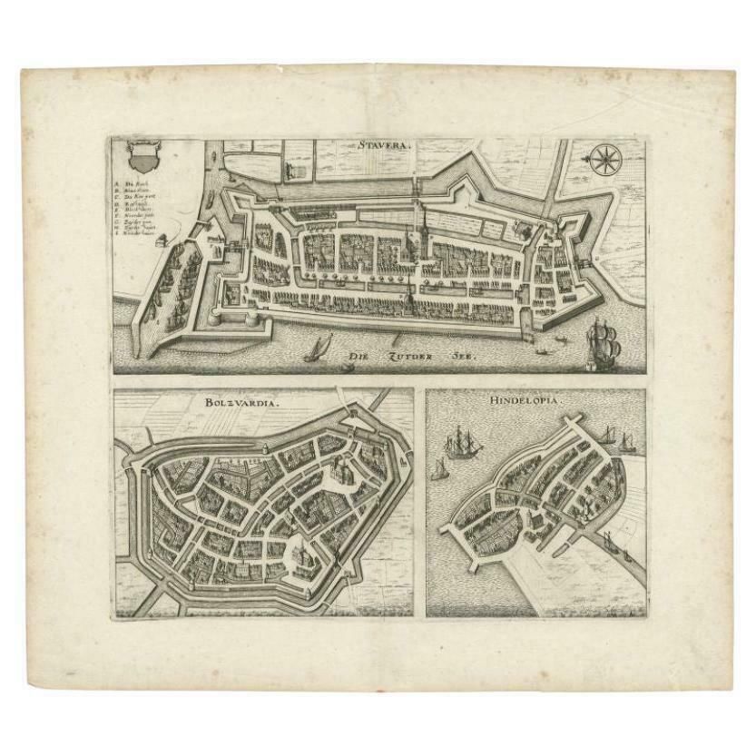 Antique Map Of Stavoren, Bolsward And Hindeloopen By Merian, C.1650
