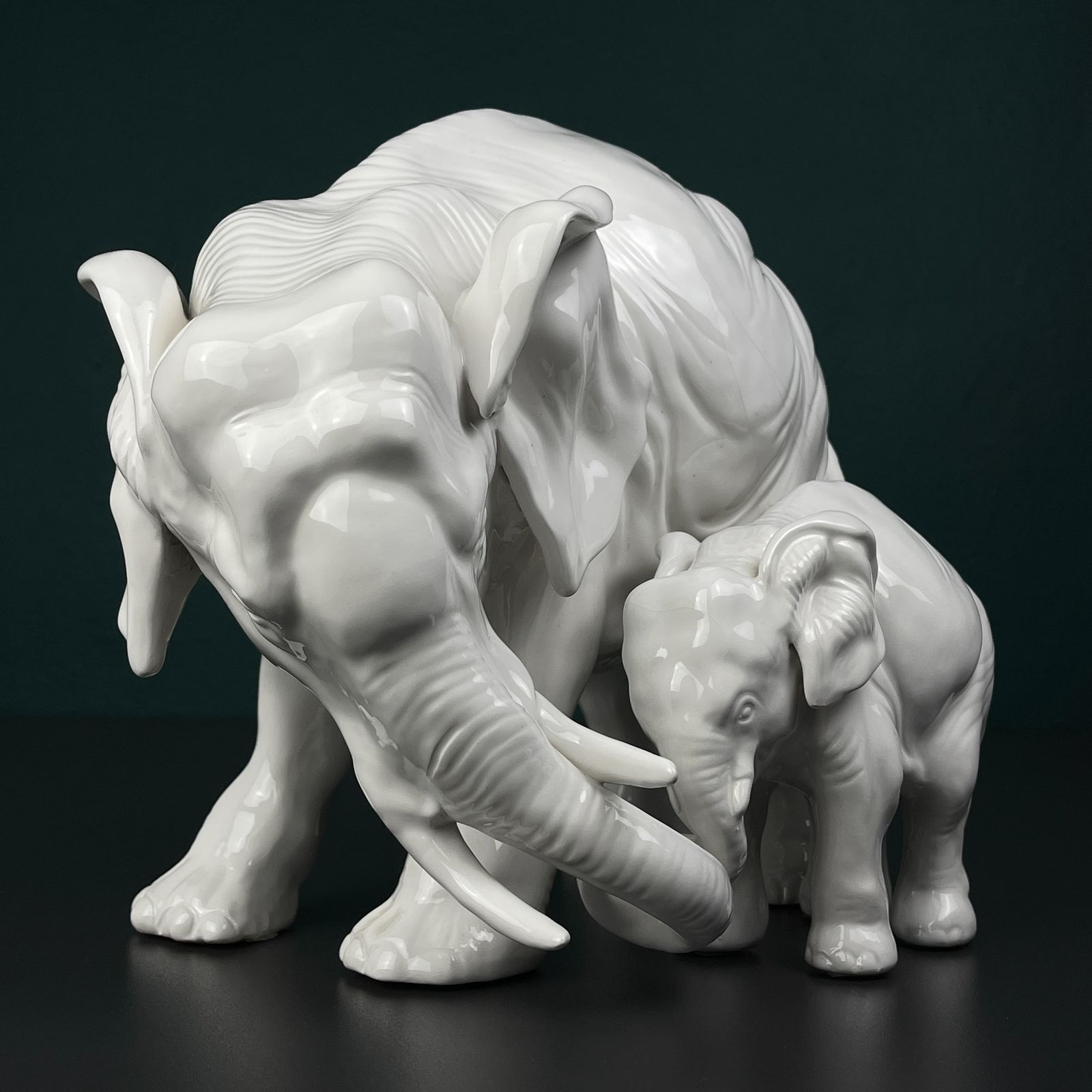 White Porcelain Figurine Elephant And Baby By Artepiu Este, Italy 1990s photo furniture