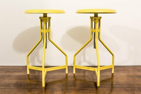 Italian Yellow Lacquered Metal Stools, 1970s, Set Of 2