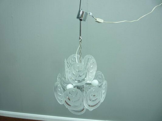 Mid Century Italian Acrylic Glass And Chrome Pendant Lamp, 1960s photo for sale