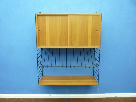 Scandinavian Elm Veneer Shelf With Newspaper Shelf By Strinning, Kajsa & Nils Nisse For String, 1960s