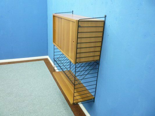 Scandinavian Elm Veneer Shelf With Newspaper Shelf By Strinning, Kajsa & Nils Nisse For String, 1960s photo 489.0