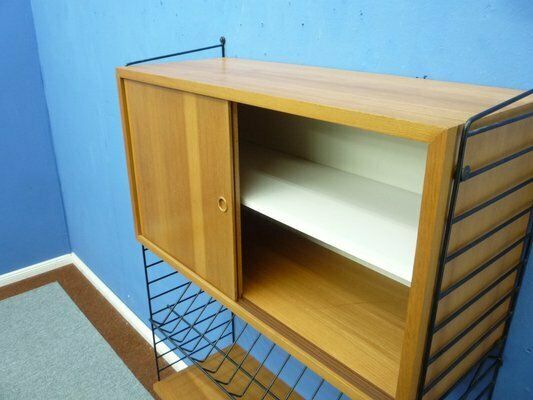Scandinavian Elm Veneer Shelf With Newspaper Shelf By Strinning, Kajsa & Nils Nisse For String, 1960s photo vinterior