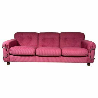 Pink Corduroy Sofa Attributed To Piazzesi, 1970s