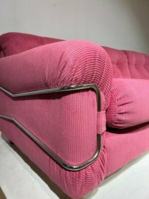 Pink Corduroy Sofa Attributed To Piazzesi, 1970s photo vinterior