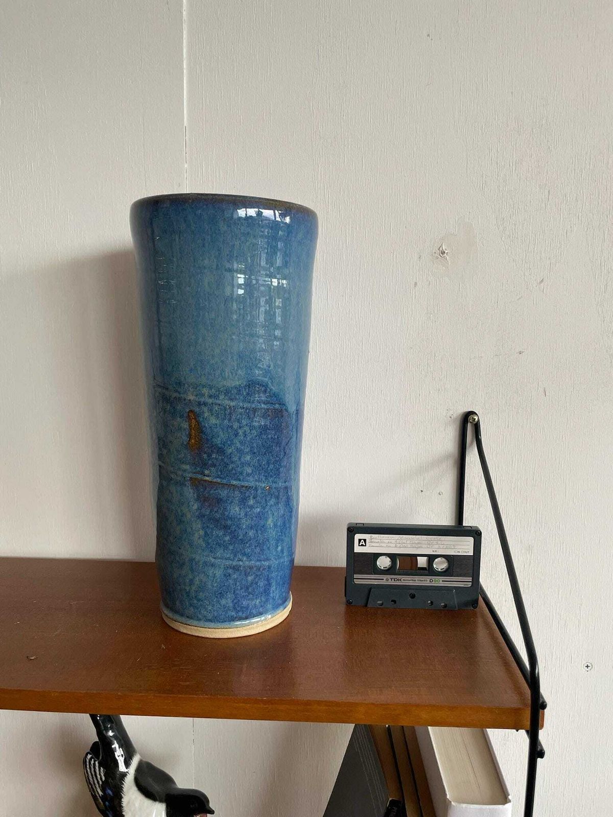 Large Ink Blue Studio Pottery Vase With Mottled Sky Like Glaze photo furniture