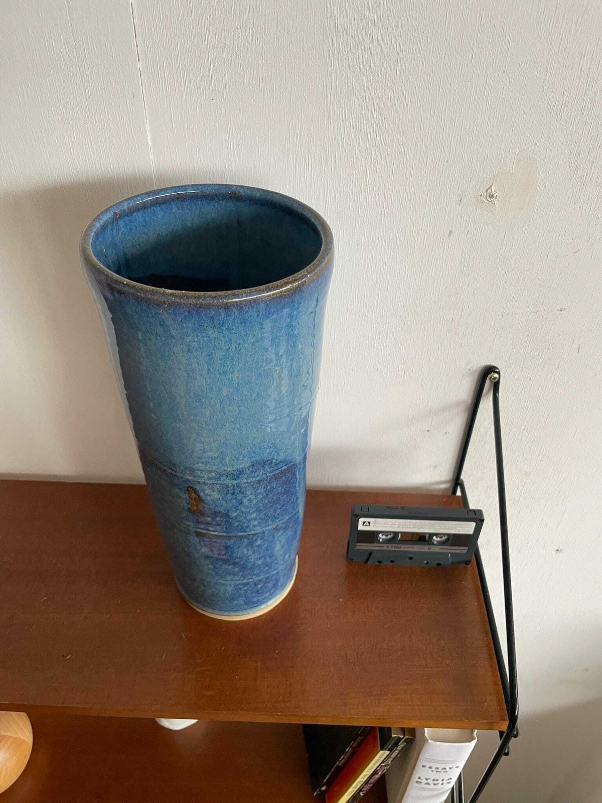 Large Ink Blue Studio Pottery Vase With Mottled Sky Like Glaze photo for sale