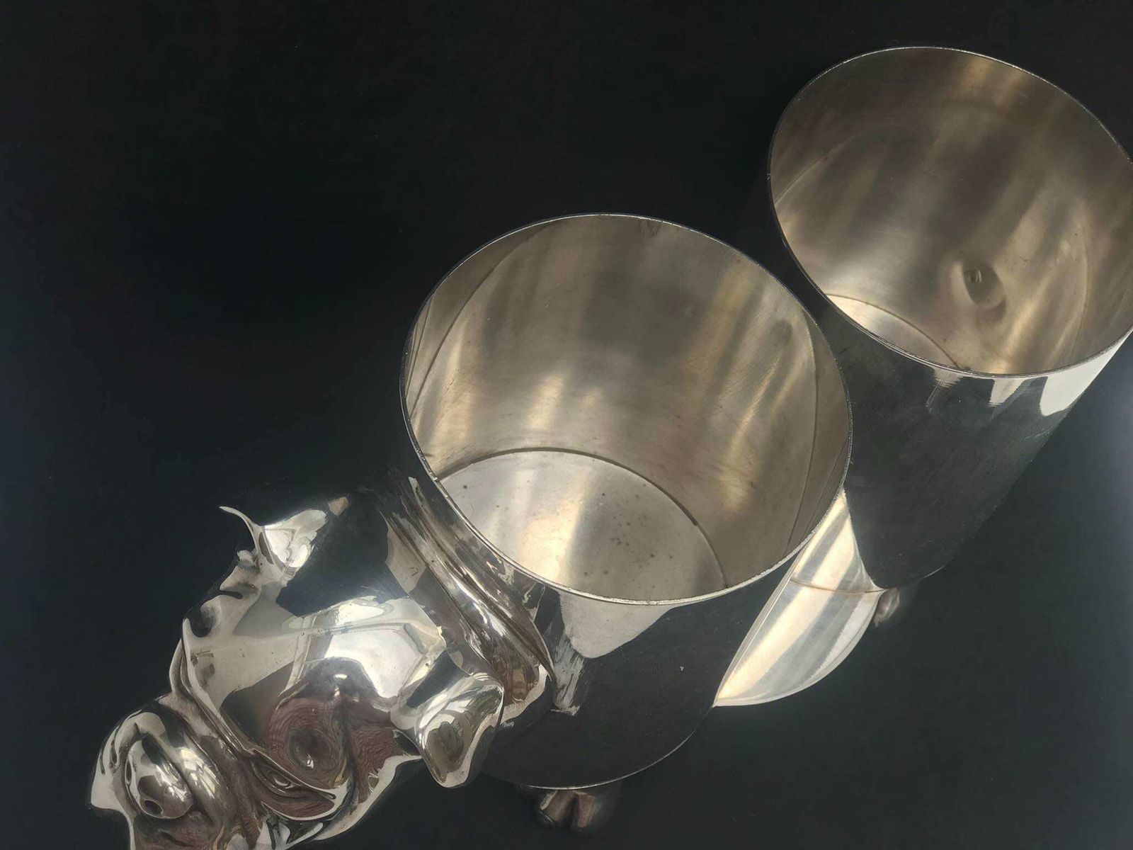 photo furniture Silver Plate Vintage Wine Bottle Holder Bulldog Shaped 1960s Spain Bar Cart Decor, Animal Lover Gift, Champagne Holder Ice Bucket Luxury