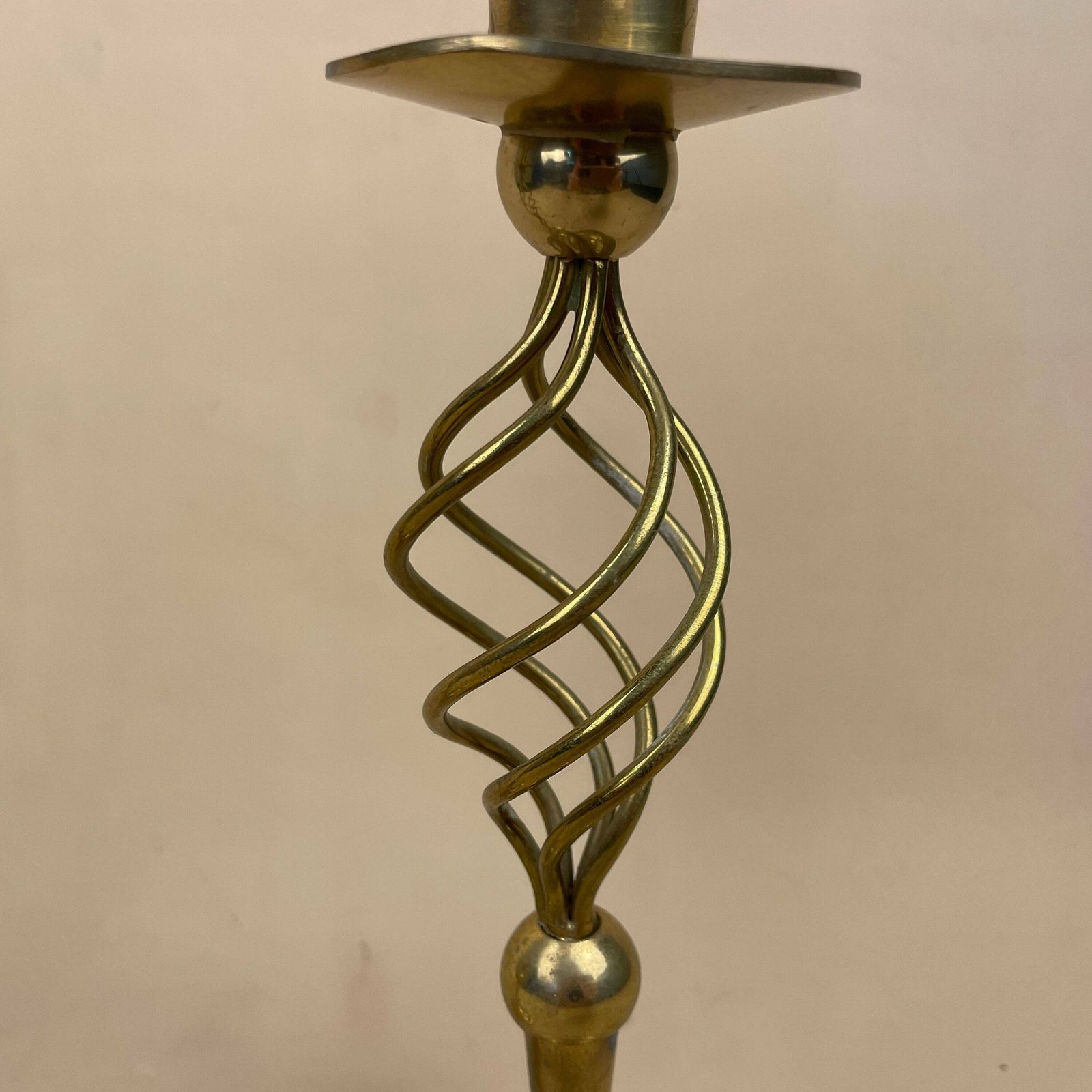 Antique Matching Pair Of Gold Brass Metal Candlestick Candle Stick Vintage Column Taper Candlesticks Round Base Set Twisted Twist Dinner photo 55.0