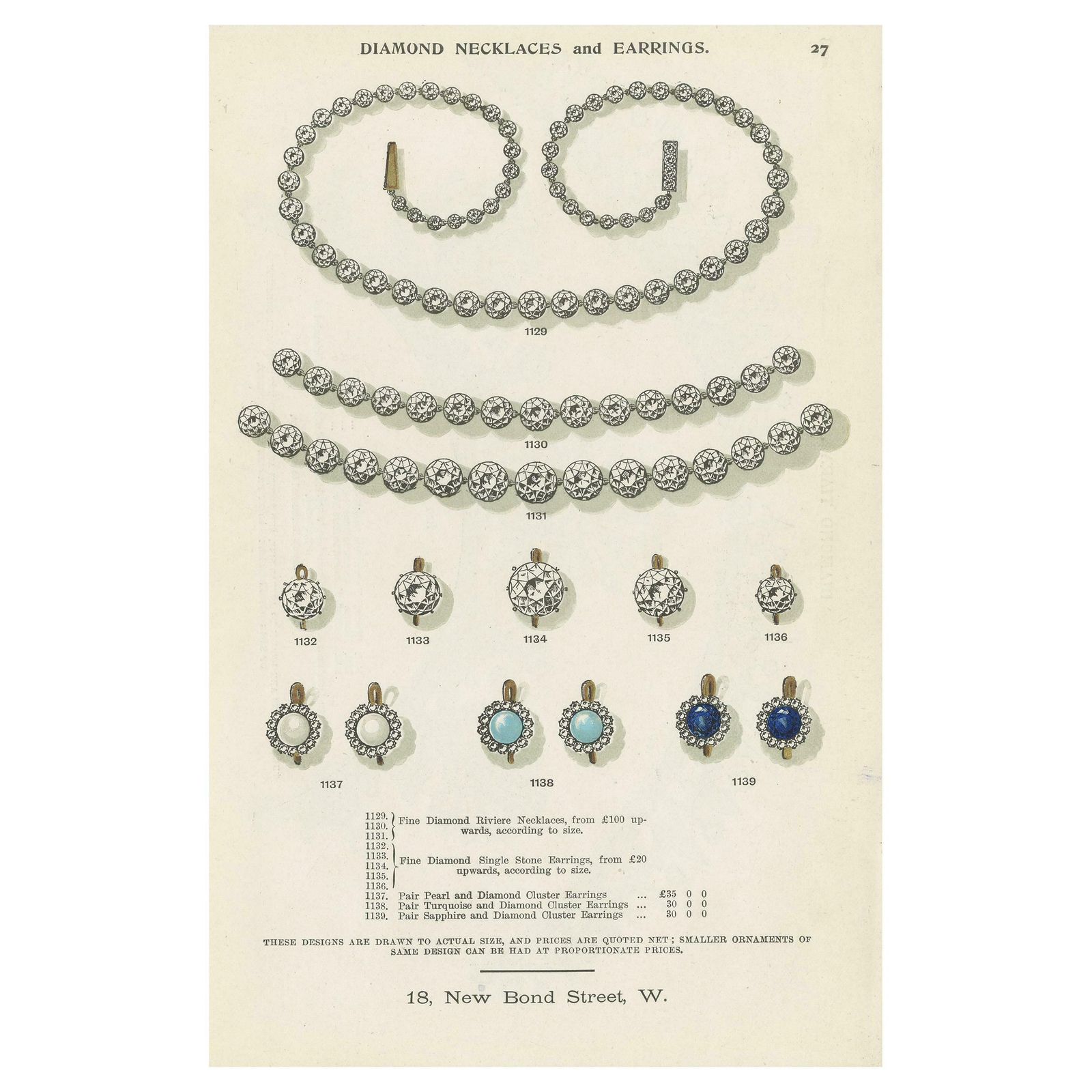 Antique Print Of Diamond Necklaces And Earrings By Streeter '1898'