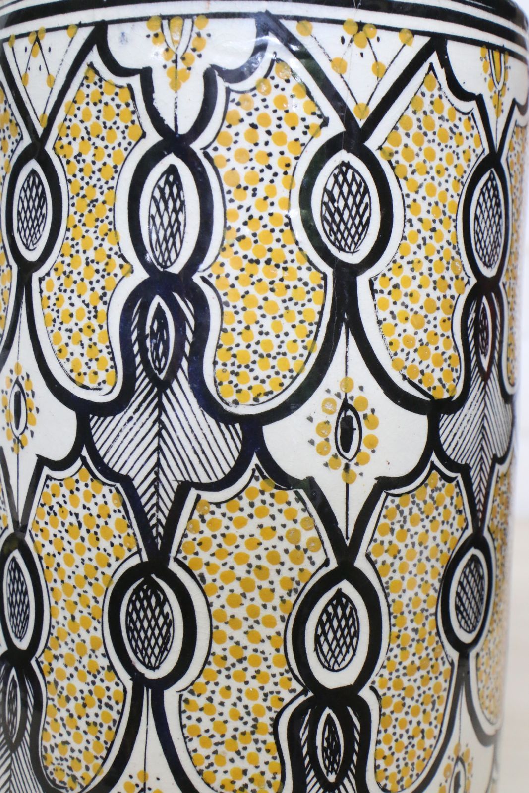 A Large Antique Moroccan Safi Pottery Vase In Yellow And Blue photo Home Decor