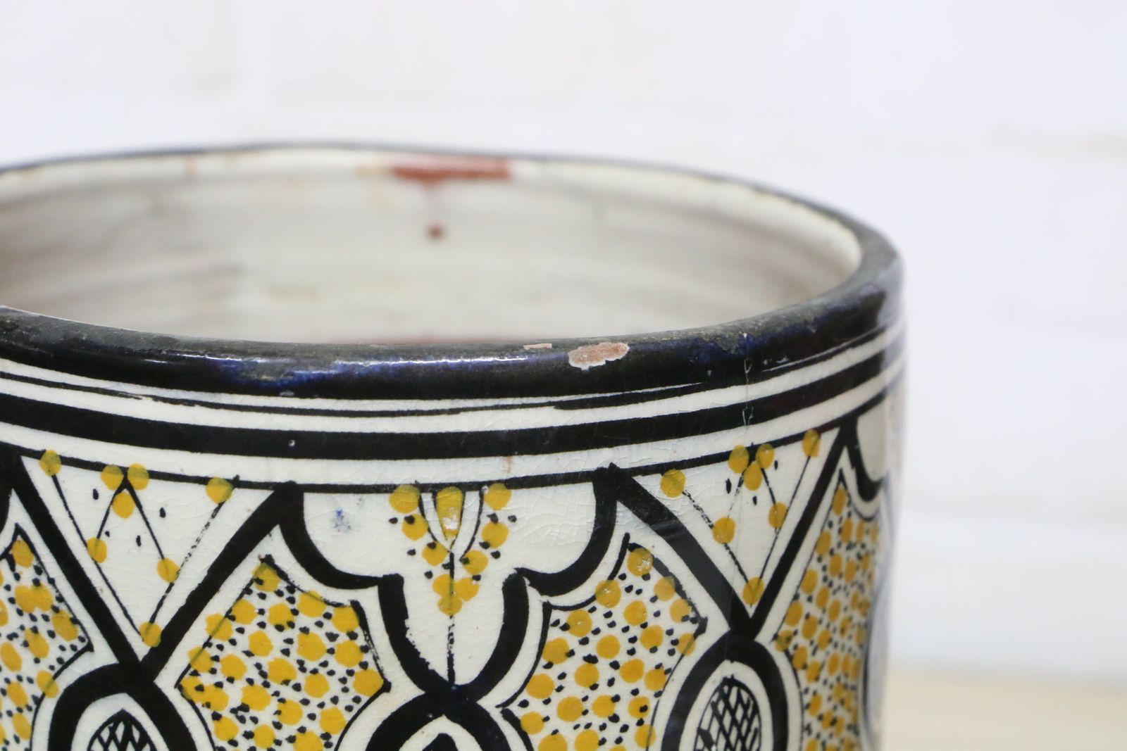 Home Decor A Large Antique Moroccan Safi Pottery Vase In Yellow And Blue photo