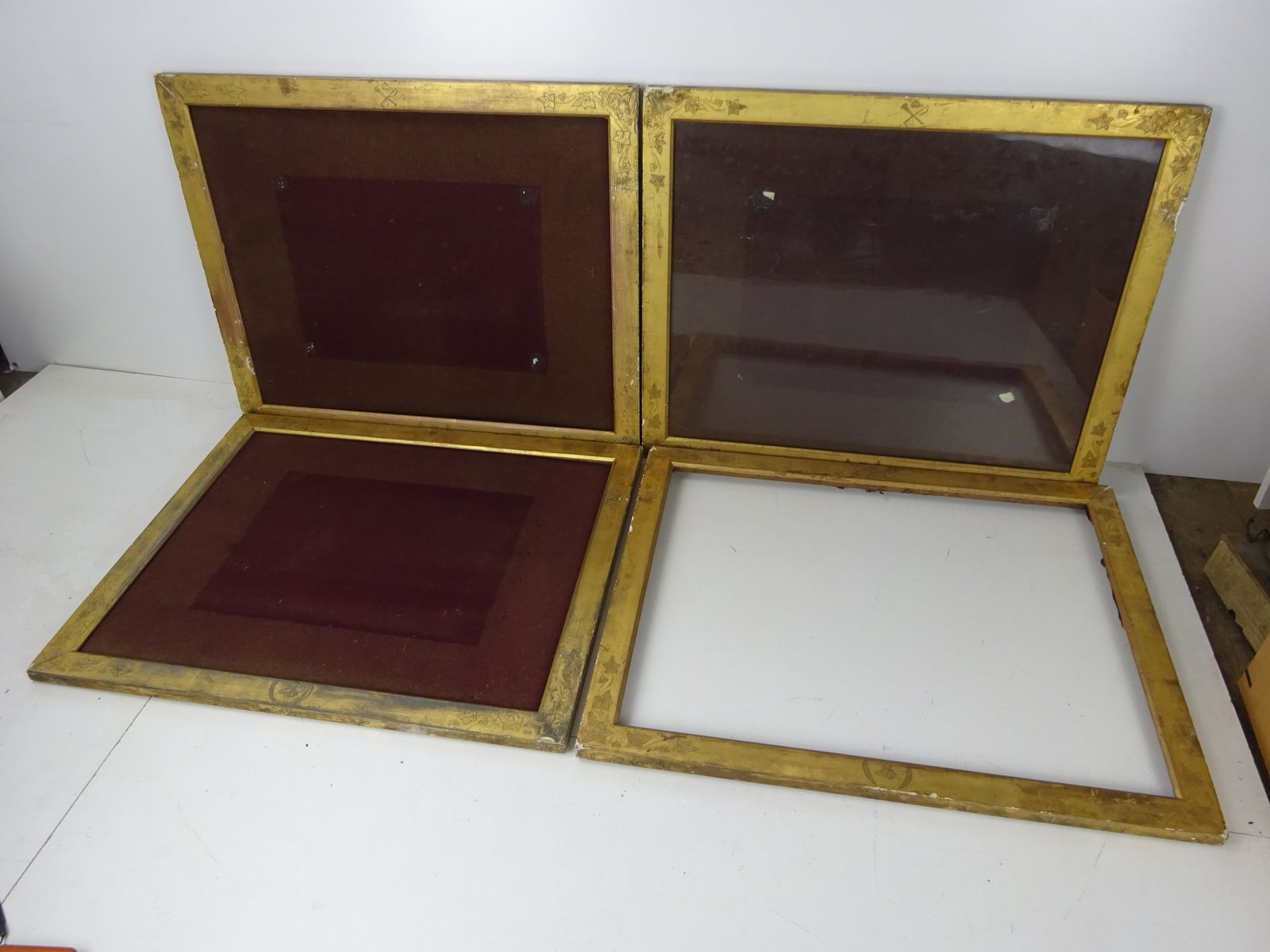 Set Of 4 Antique Gilt Gesso Hunting Theme Picture Frames Rare Find As Found