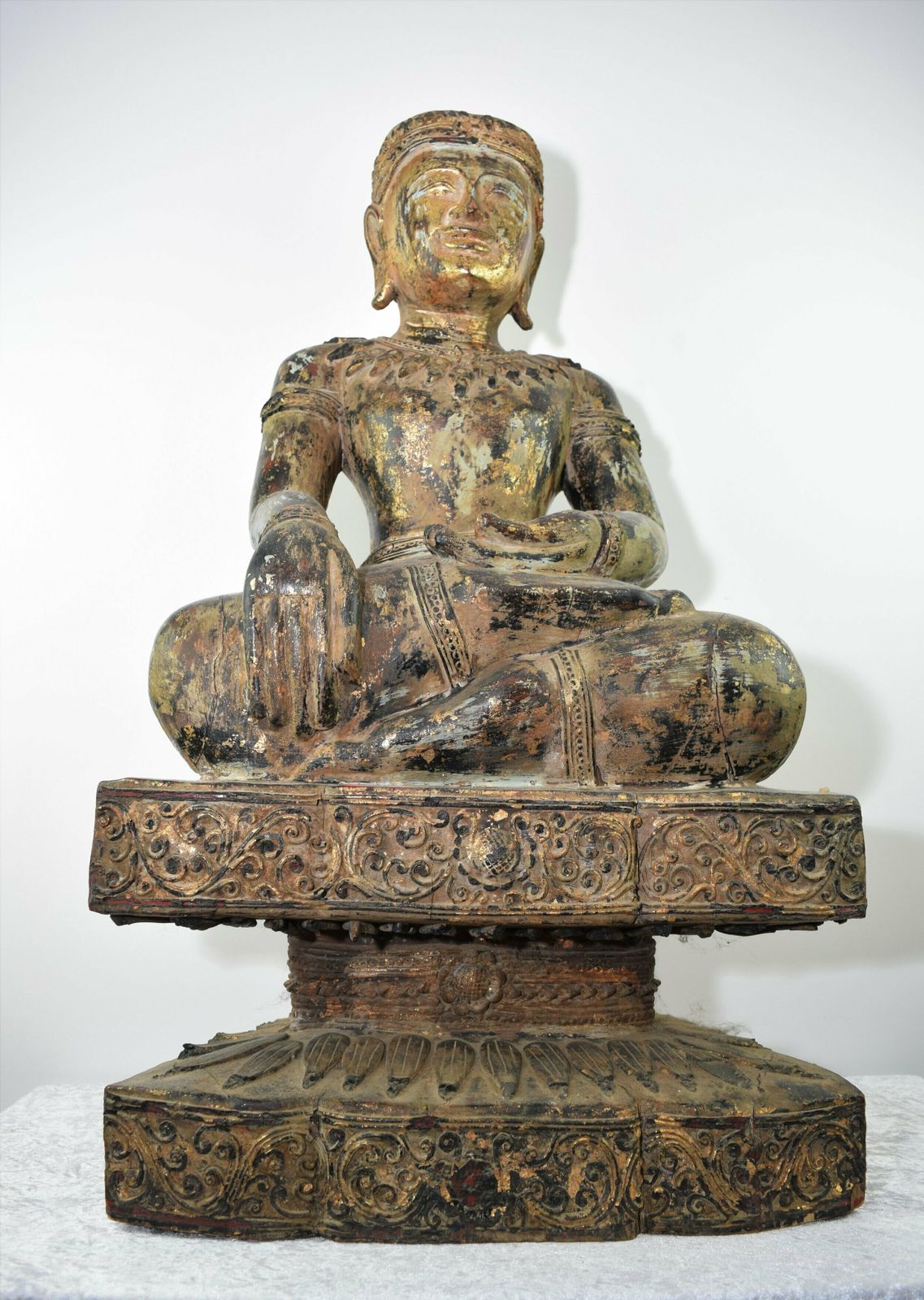 Large Antique Wooden Burmese Buddha Statue photo Art