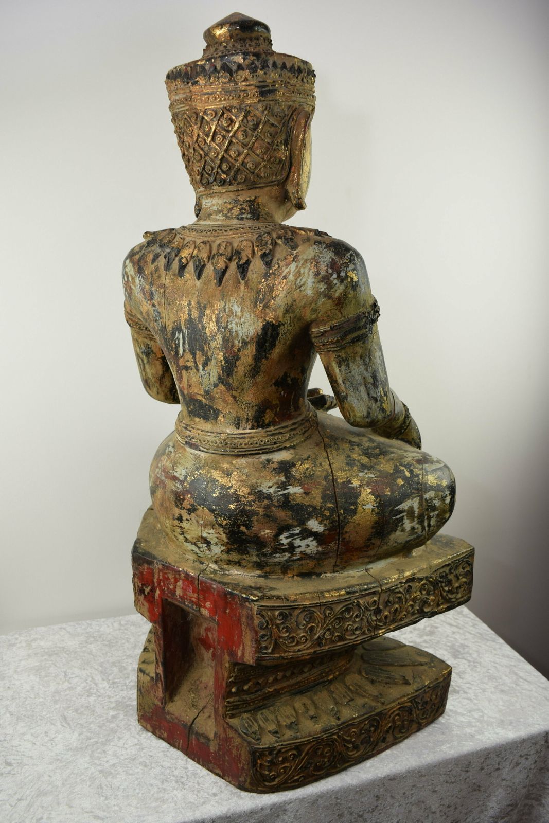 photo furniture Large Antique Wooden Burmese Buddha Statue