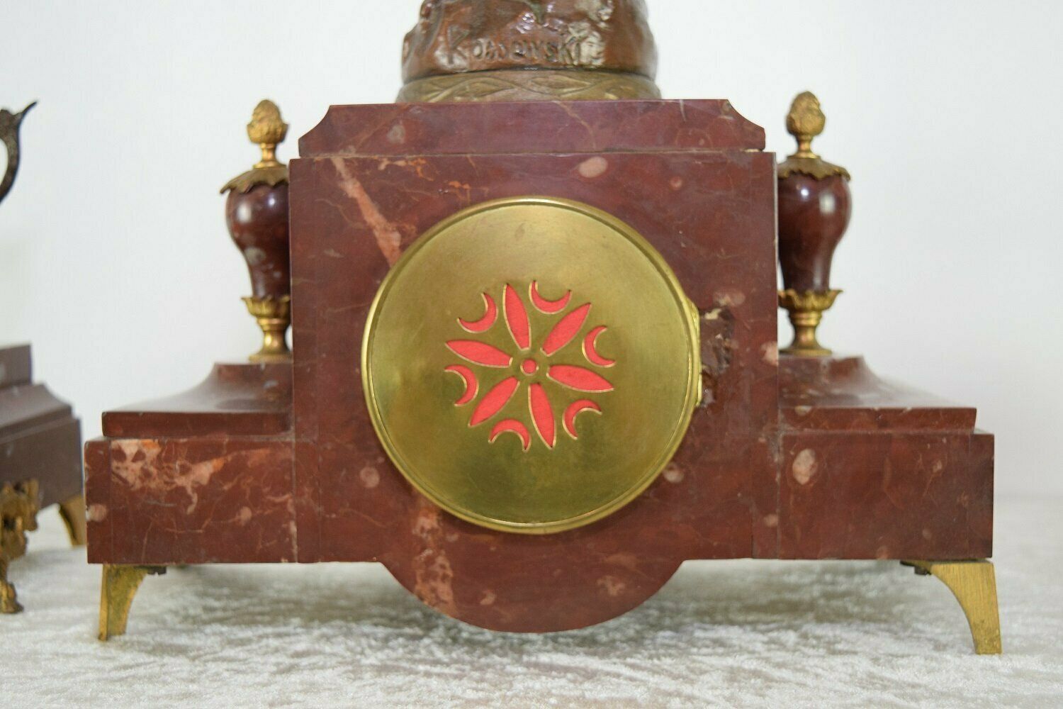 19th Century French Rouge Marble Mantel Clock With Candelabra Garnitures photo buy