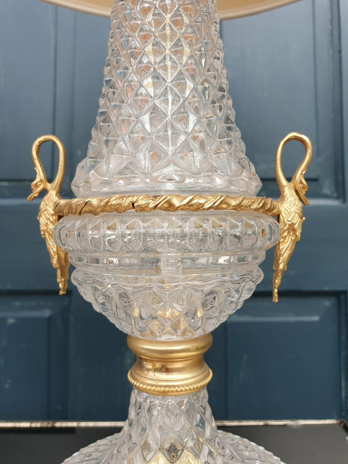 photo for sale Pair Of Glass And Gilt Metal Table Lamps