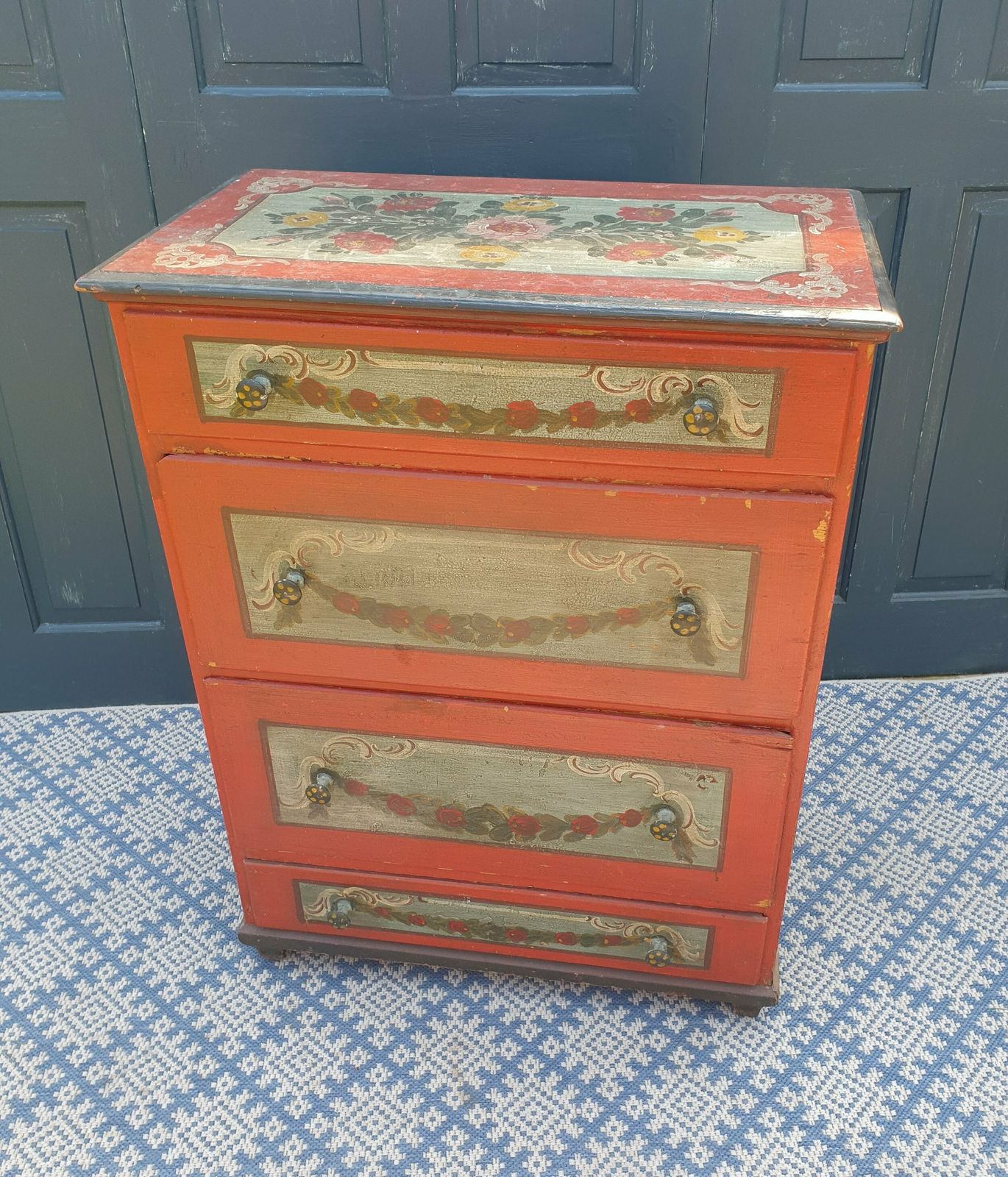German Antique Polychrome Painted Chest Of Drawers photo 1225.0