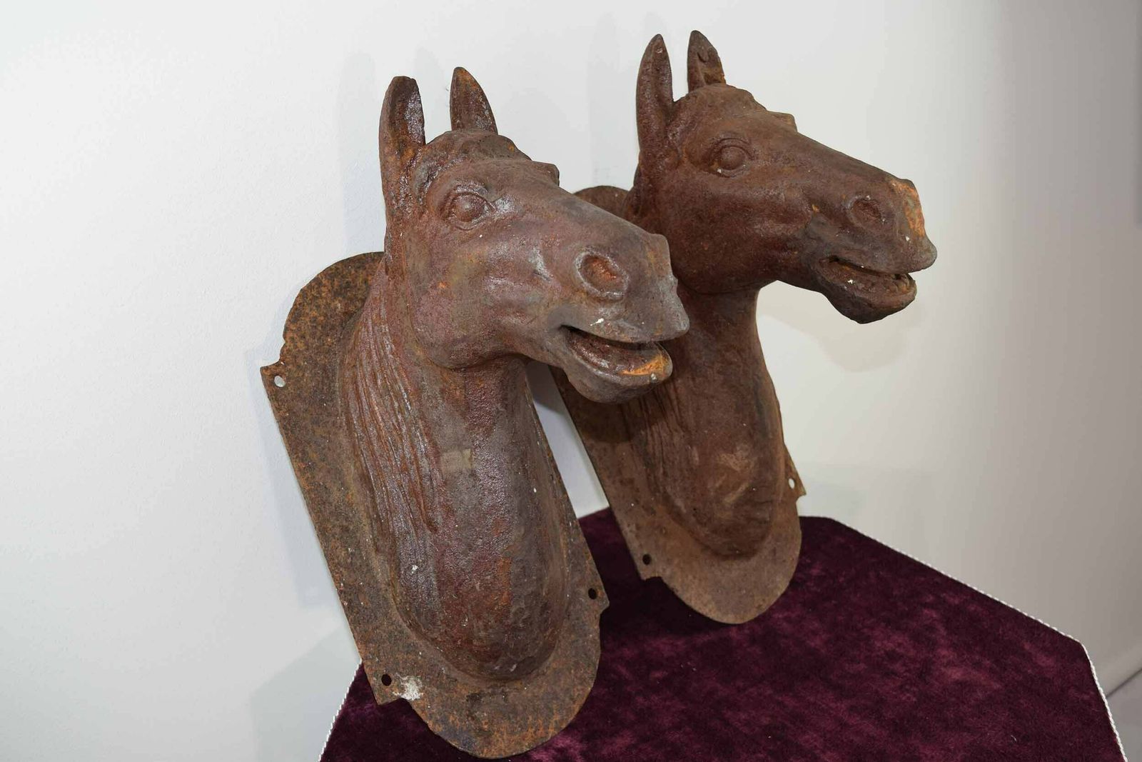 Pair Of Antique French Wall Mounted Cast Iron Horse Heads