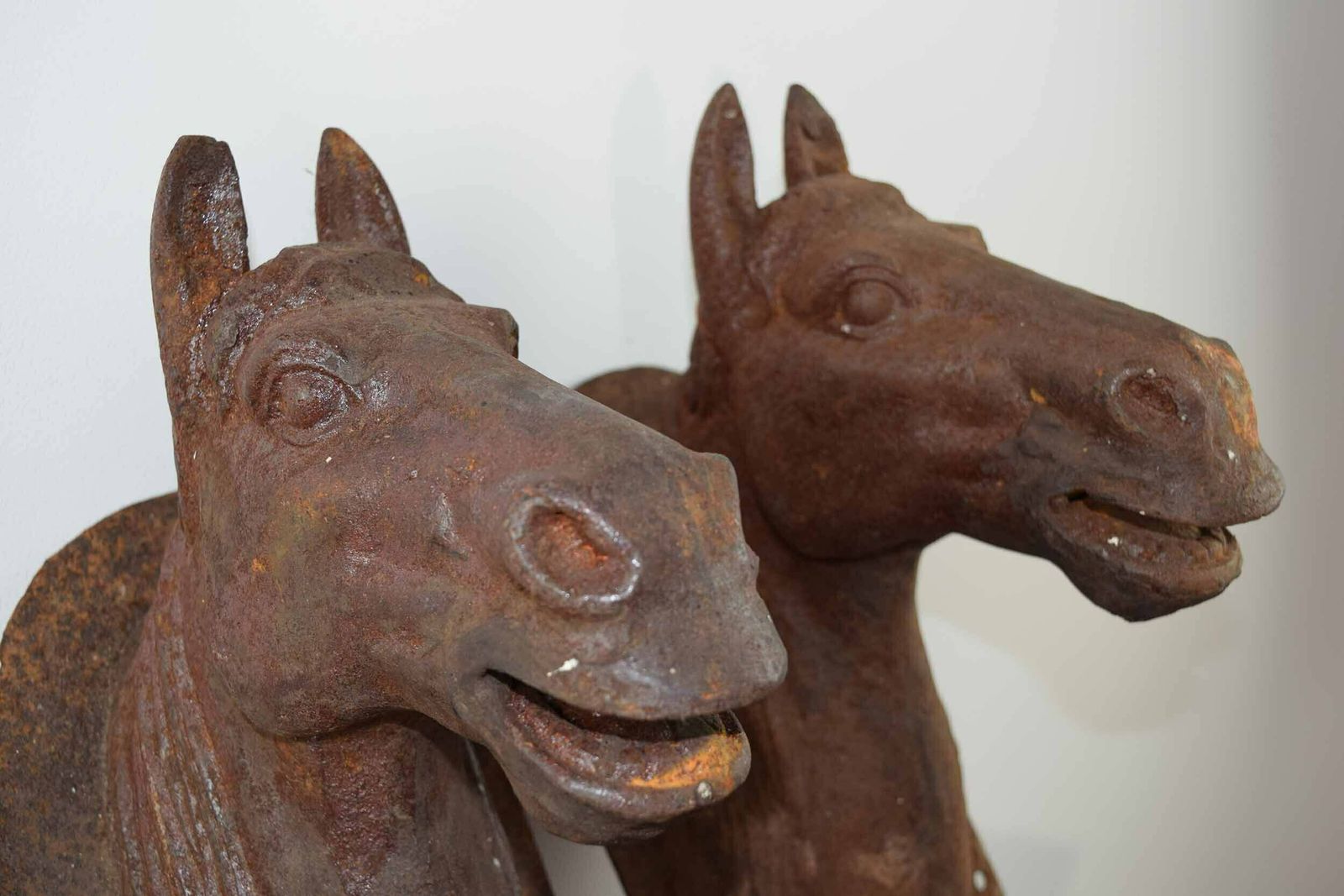 Pair Of Antique French Wall Mounted Cast Iron Horse Heads photo Art