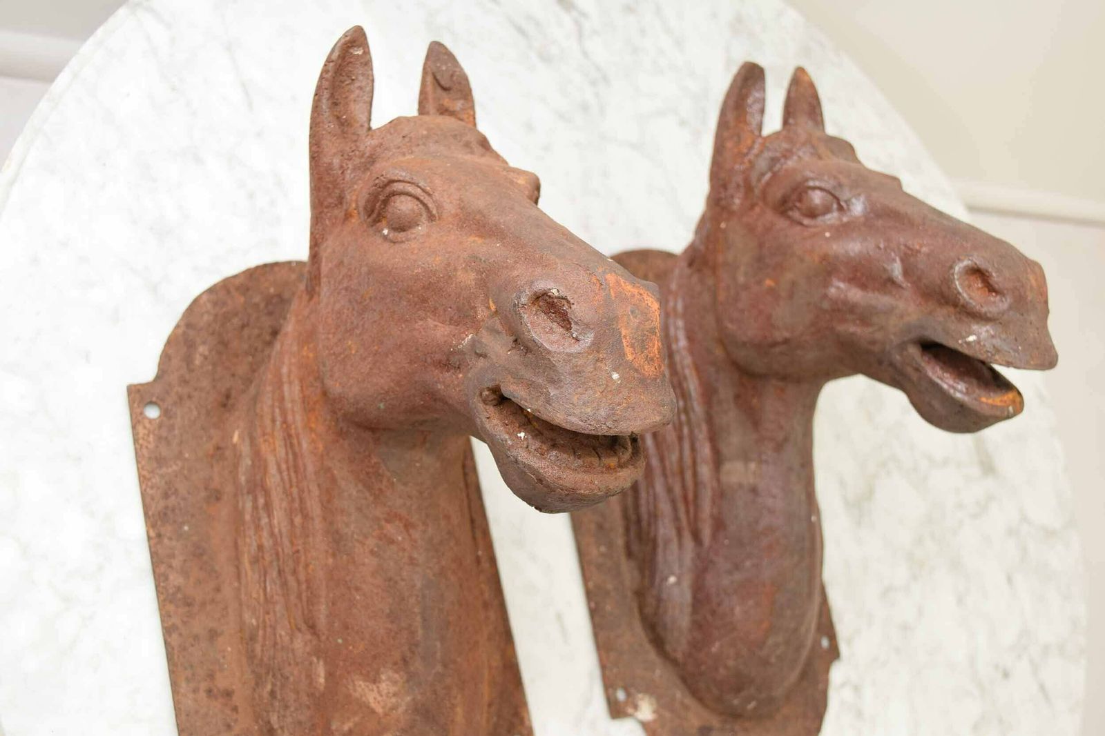 Pair Of Antique French Wall Mounted Cast Iron Horse Heads photo vinterior