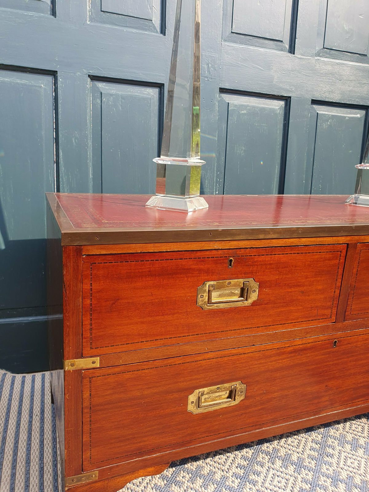 photo furniture Leather Top Campaign Chest Of Drawers