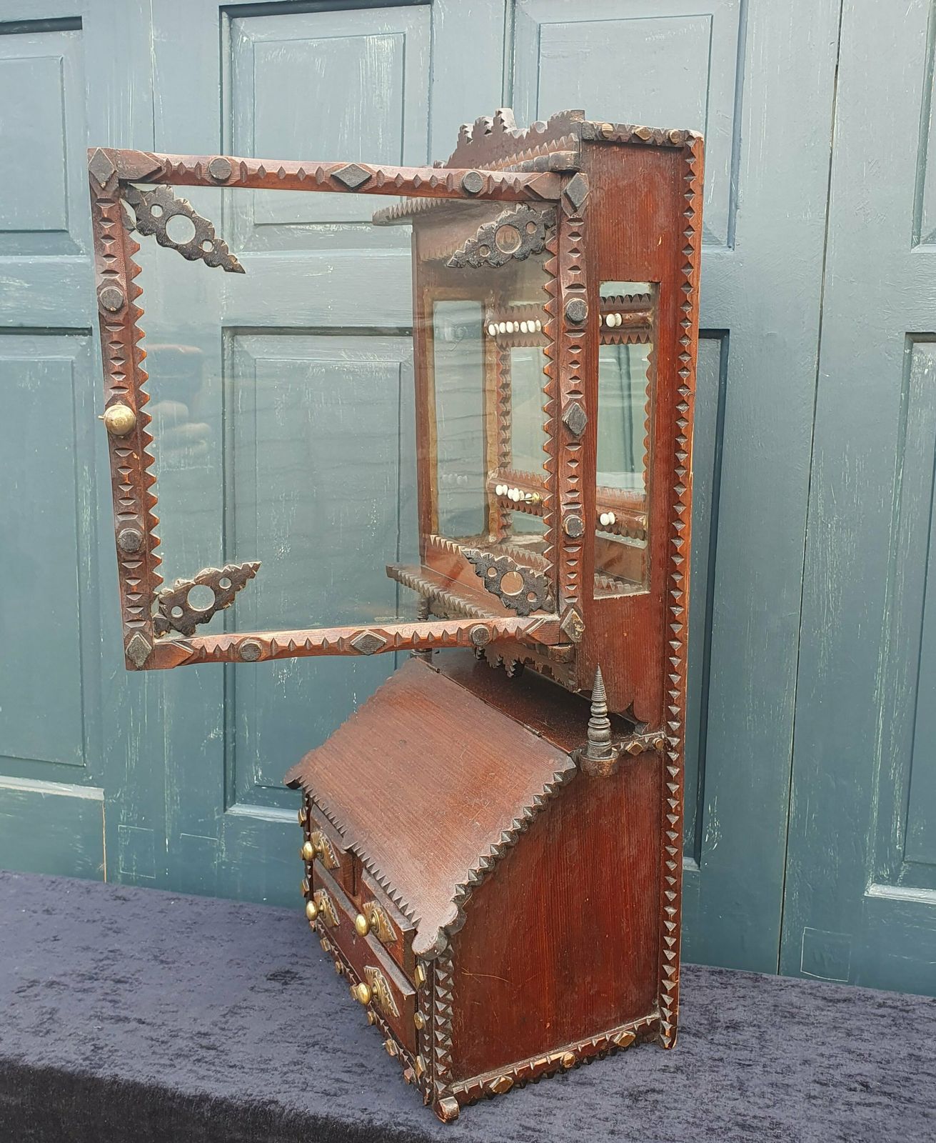 Tramp Art Cabinet, 1800s, Antique photo for sale