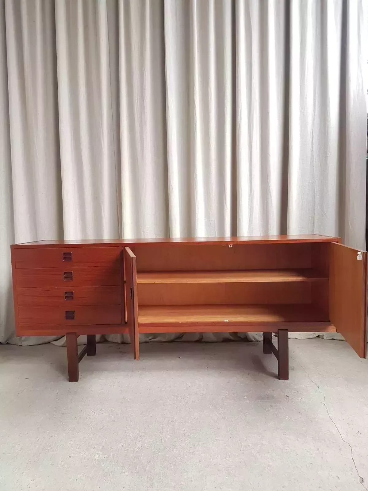 Vtg Mid Century Danish Teak Sideboard Credenza Scandi Retro photo vinterior