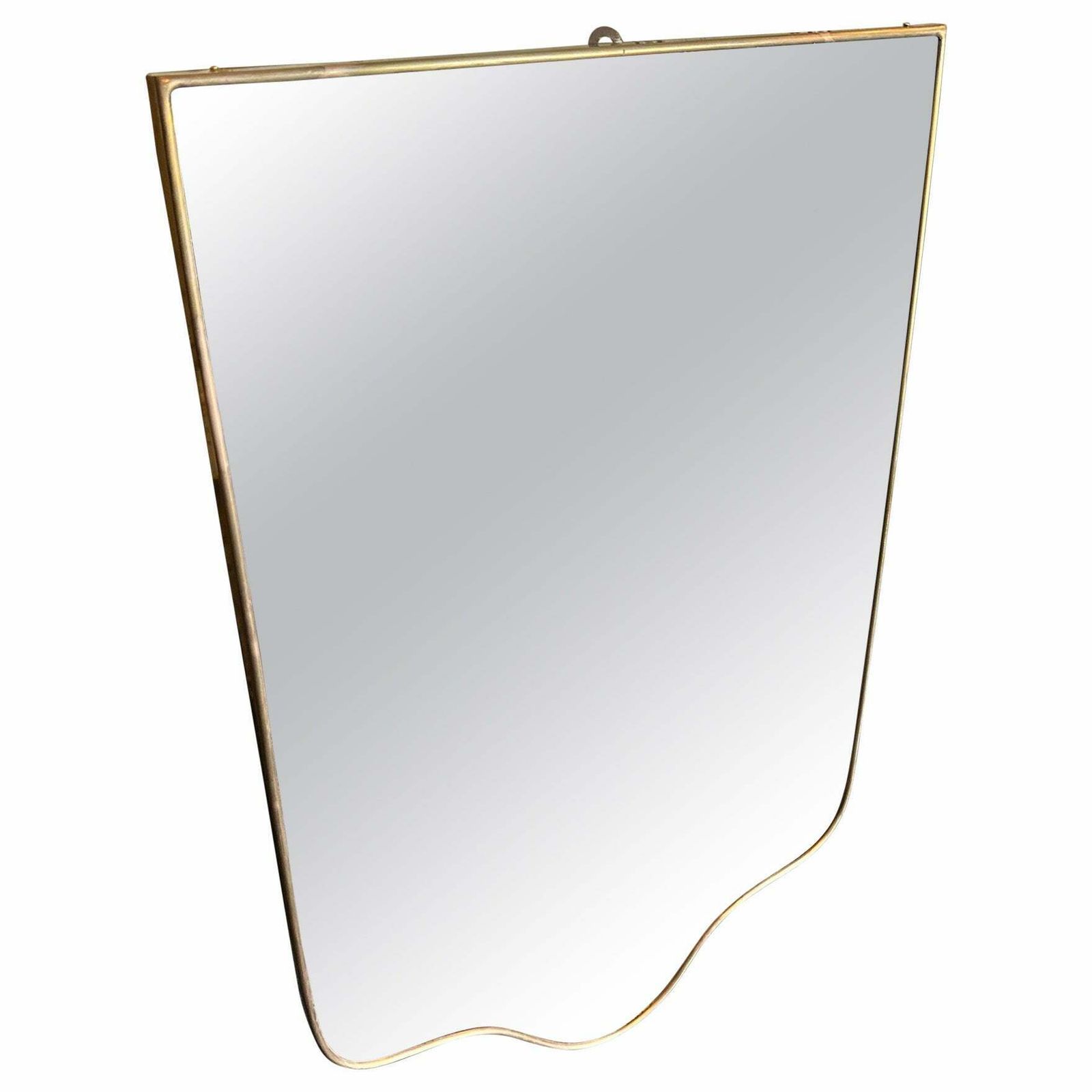 1950s Gio Ponti Style Mid Century Modern Brass Shield Italian Wall Mirror