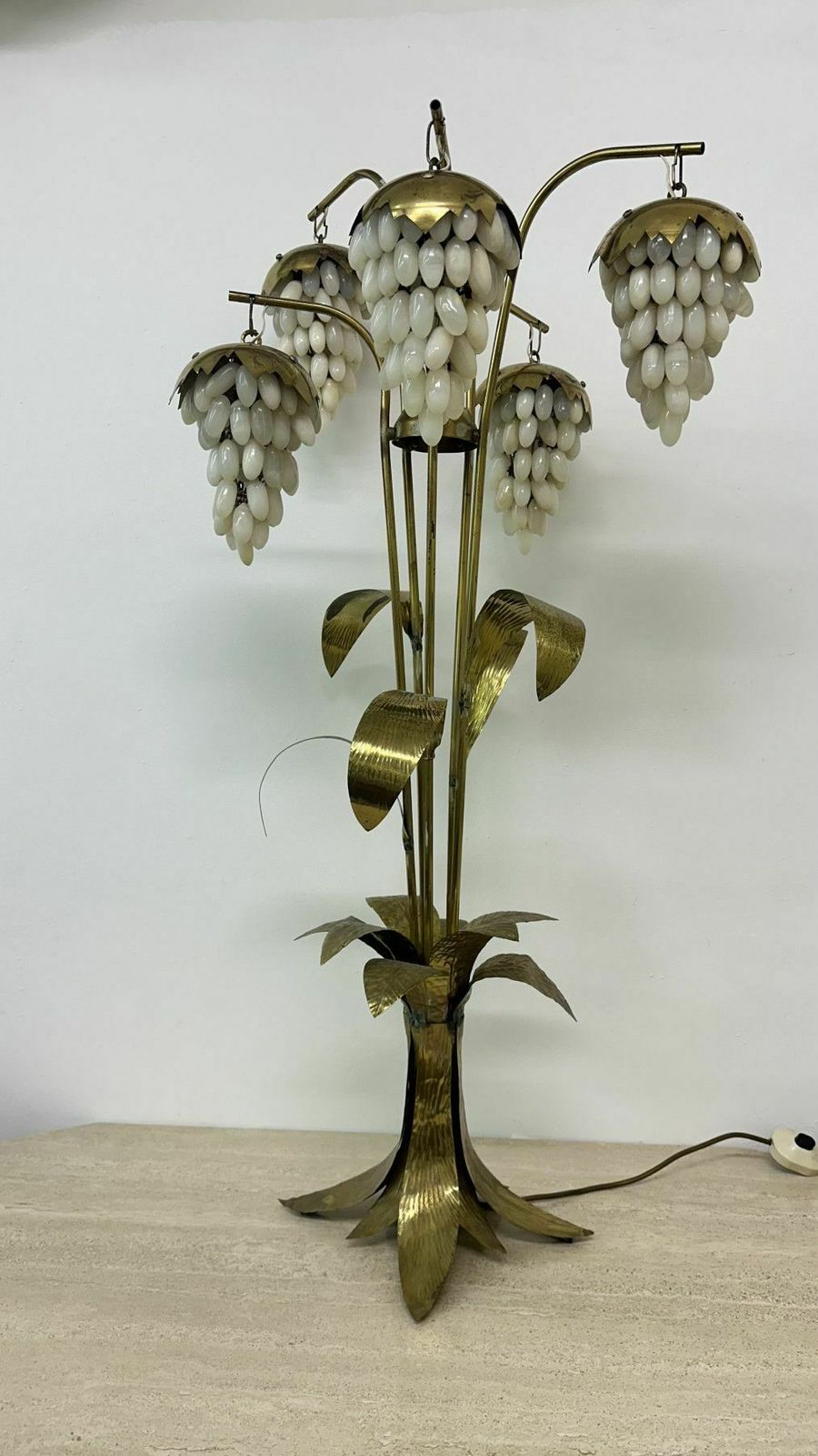 Mid Century Brass Floor Lamp With Alabaster Grapes , 1950s