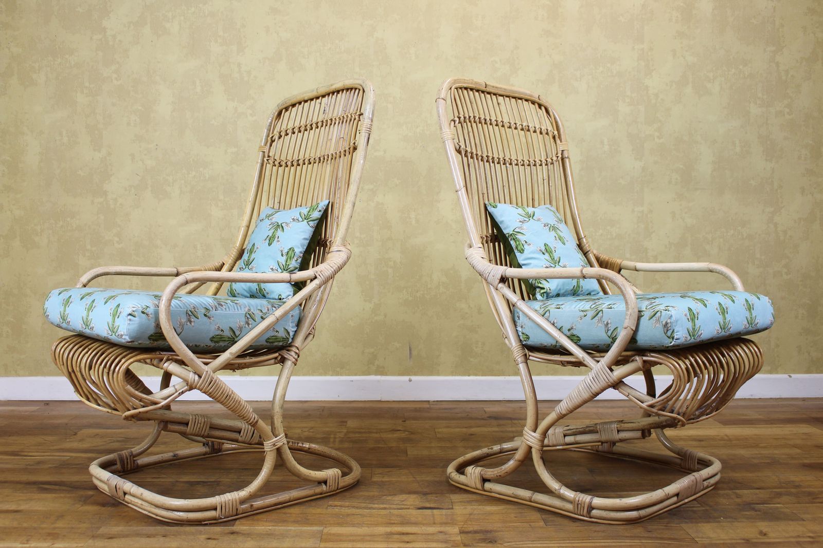 Pair Italian Bamboo Chairs By Tito Agnoli For Bonacina
