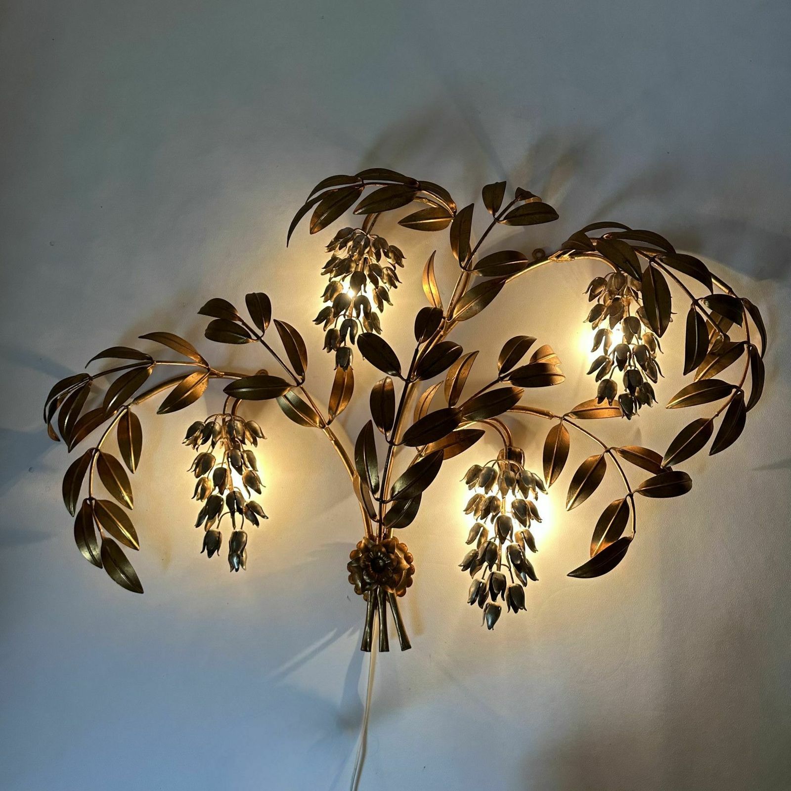 photo for sale Hans Kögl Wisteria Wall Lamp Gilded Metal , 1970s