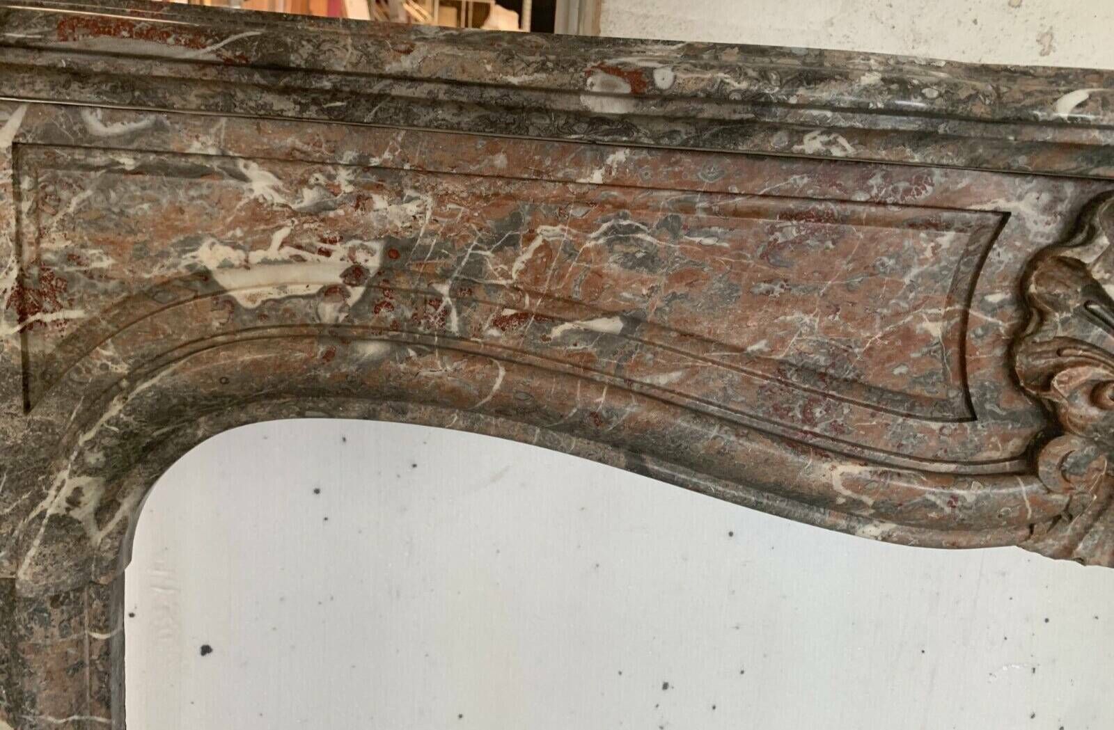 Louis XV Style Fireplace In Red Breche Marble 19th Century photo for sale