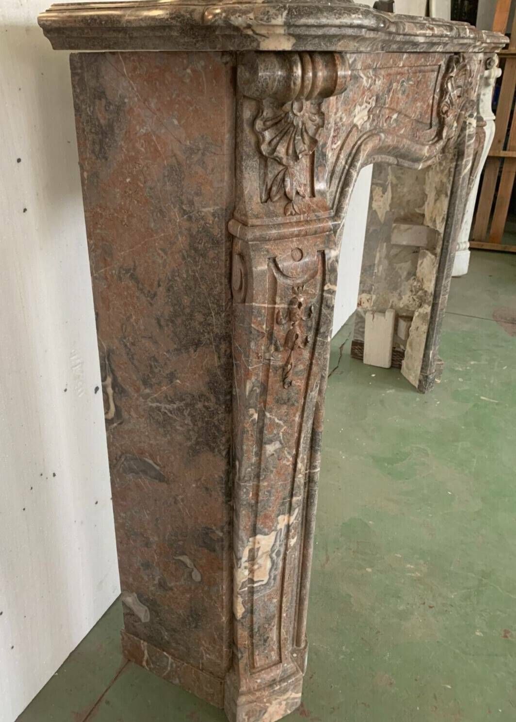 Louis XV Style Fireplace In Red Breche Marble 19th Century photo buy